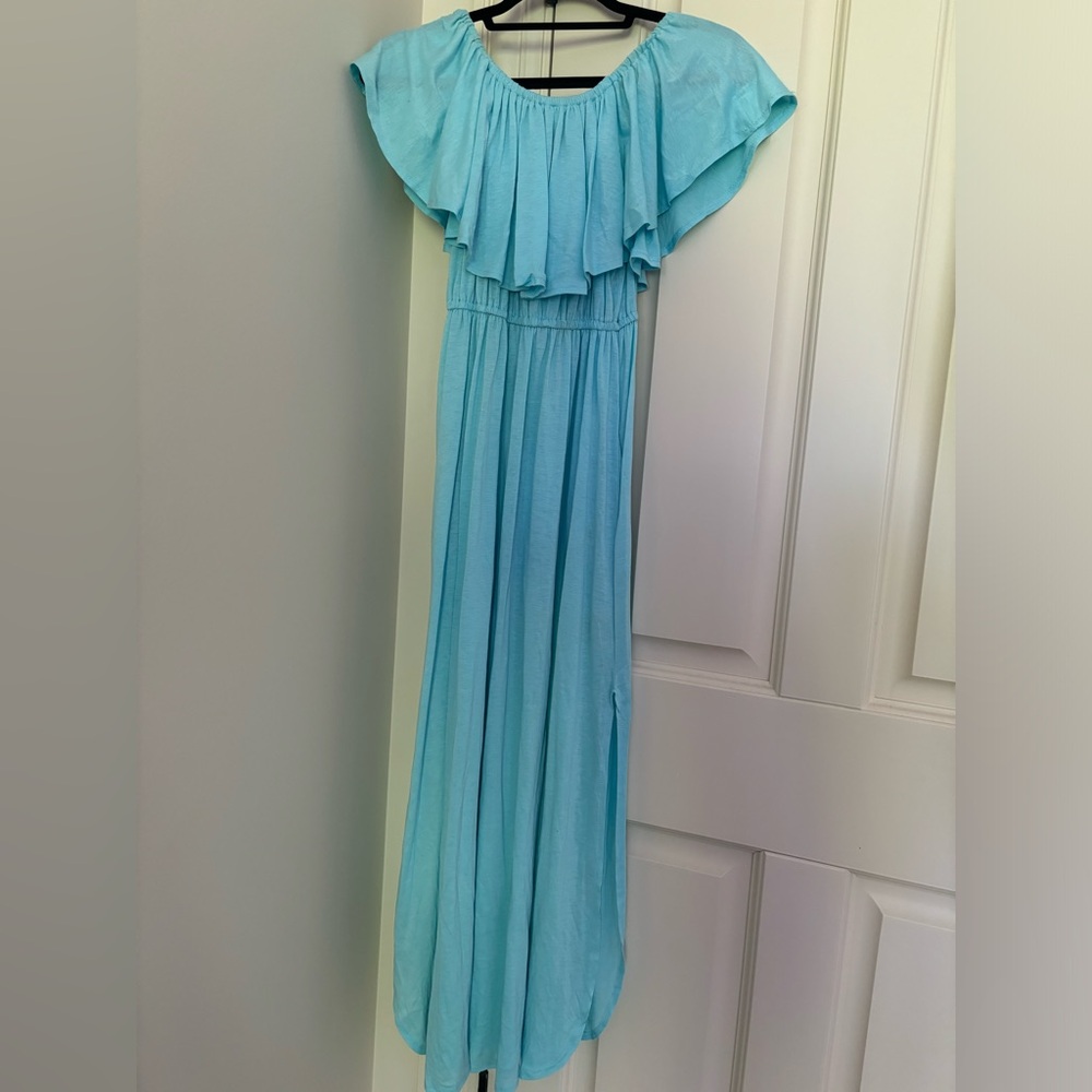 Bokaly Maternity -Size Small -Bright Blue, floor length maxi off shoulder dress